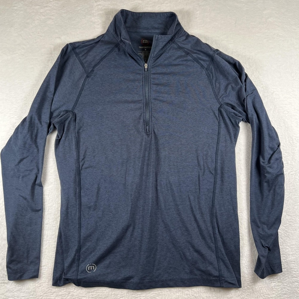 TravisMathew Quarter Zip Pullover Mens Medium Blue Stretch Golf Mock Neck